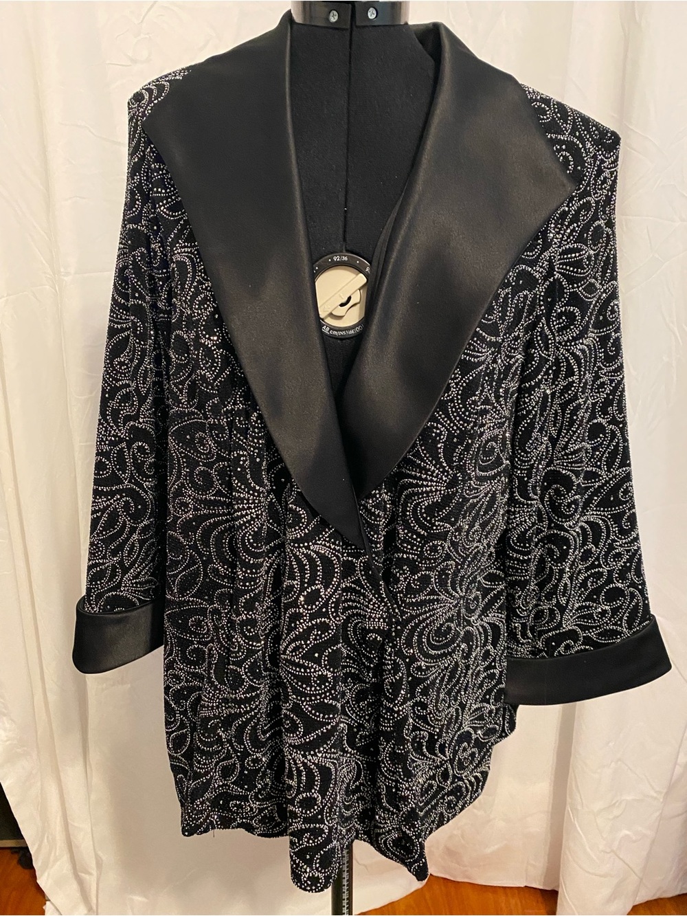 dressbarn Black Evening Blazer with Silver Beaded Swirl
